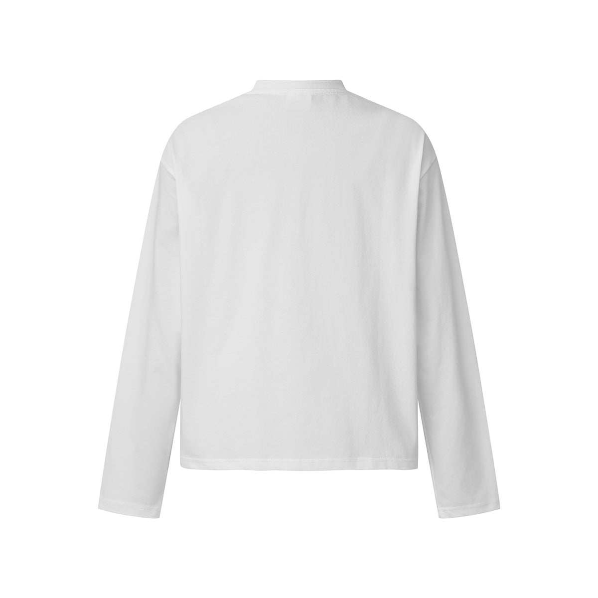 Back view of a plain white long-sleeve crew-neck T-shirt.