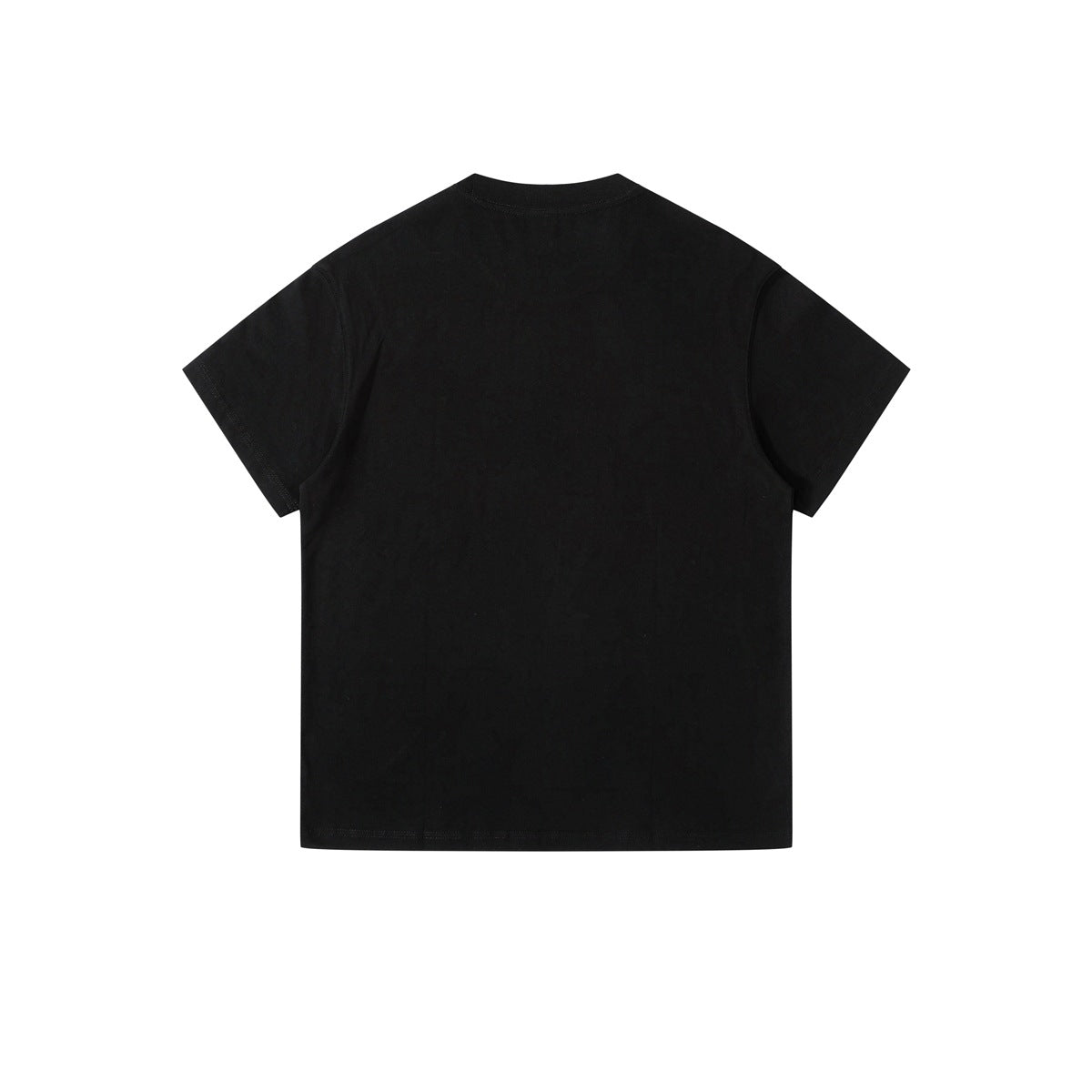 Black short-sleeve T-shirt, flat back view