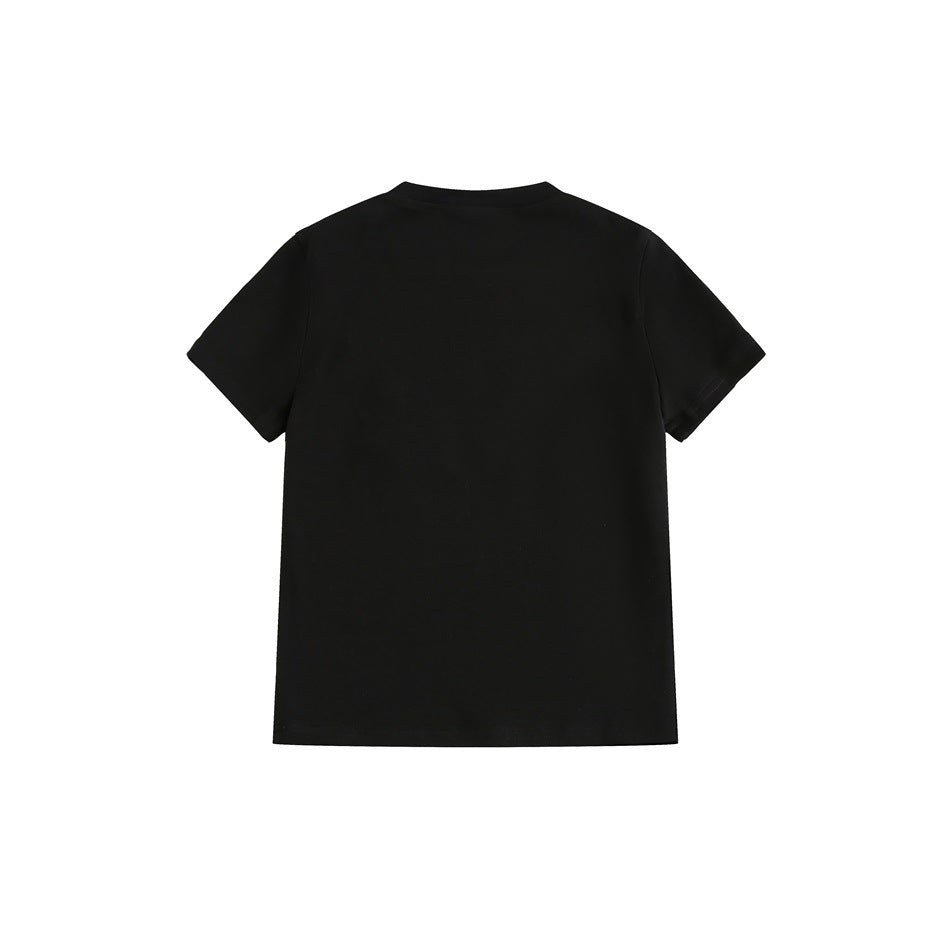 Back view of a plain black short-sleeve crew-neck T-shirt.