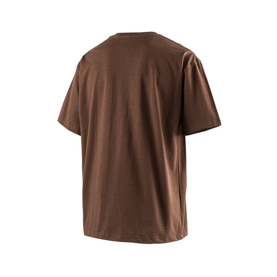 Plain brown short-sleeve T-shirt shown from the back.
