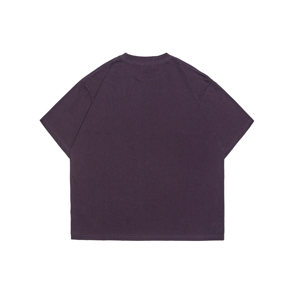Purple short-sleeve crew-neck T-shirt, plain back view