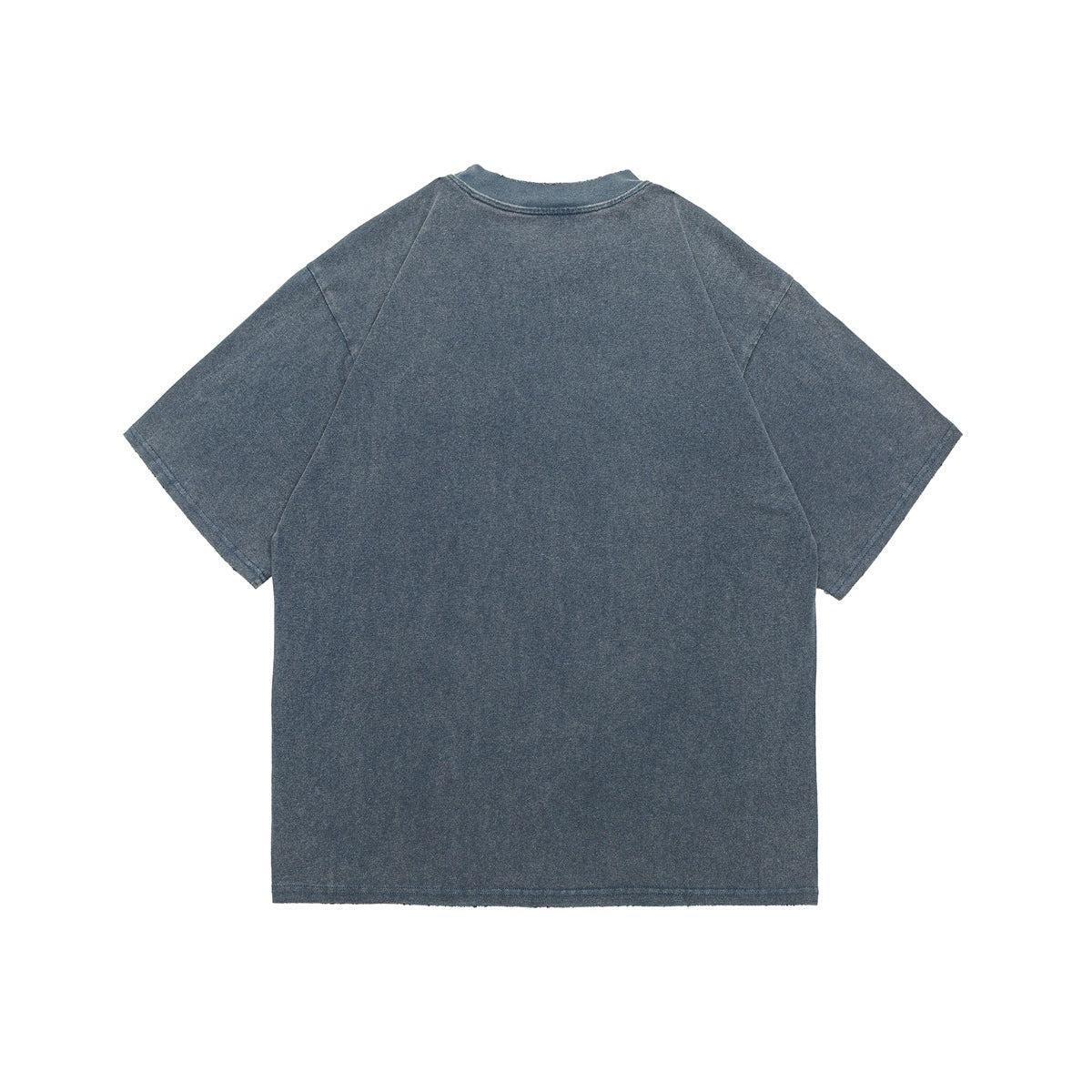 Back view of a faded blue oversized short-sleeve T-shirt laid flat.