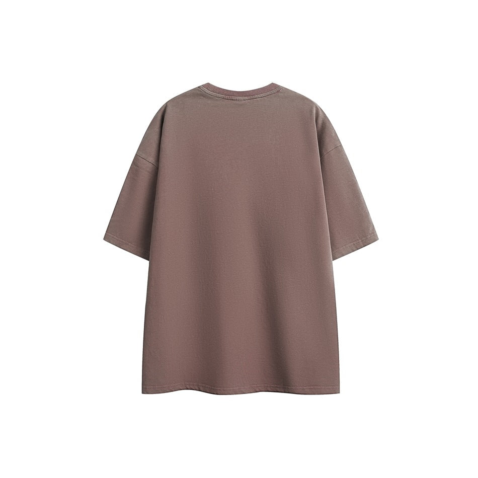 Plain oversized cocoa-brown T-shirt shown from the back against a white background.
