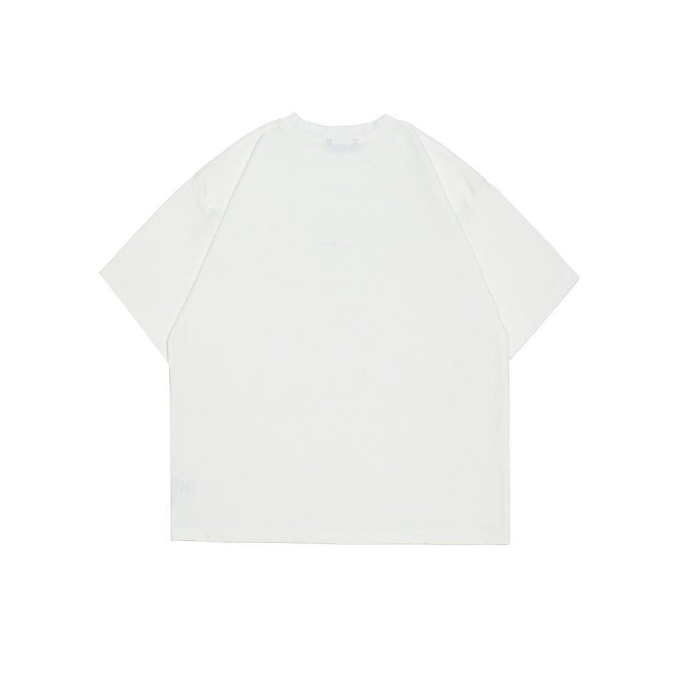 White short-sleeve crew-neck T-shirt, flat back view with plain back and dropped shoulders