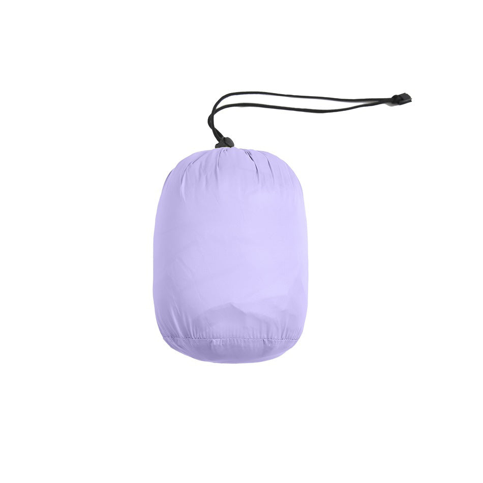 Pale lavender drawstring pouch with a black cord and toggle, shown against a white background.