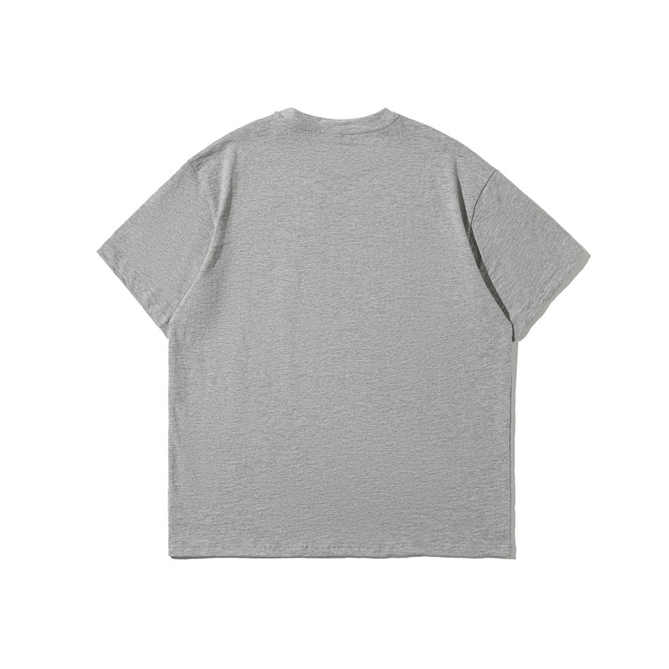 Back view of a plain heather-gray short-sleeve crew-neck T-shirt.