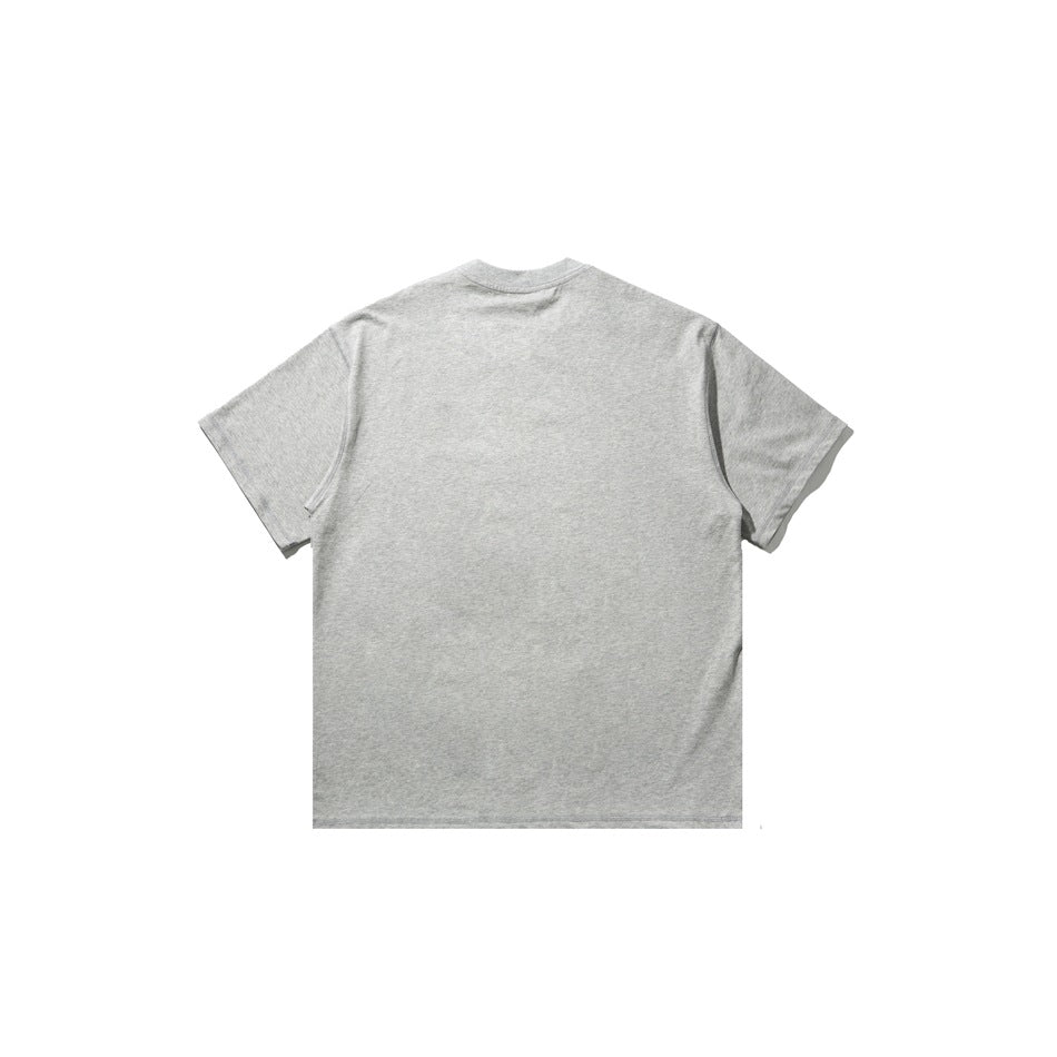 Back view of a plain light gray short-sleeve crew-neck T-shirt on a white background.
