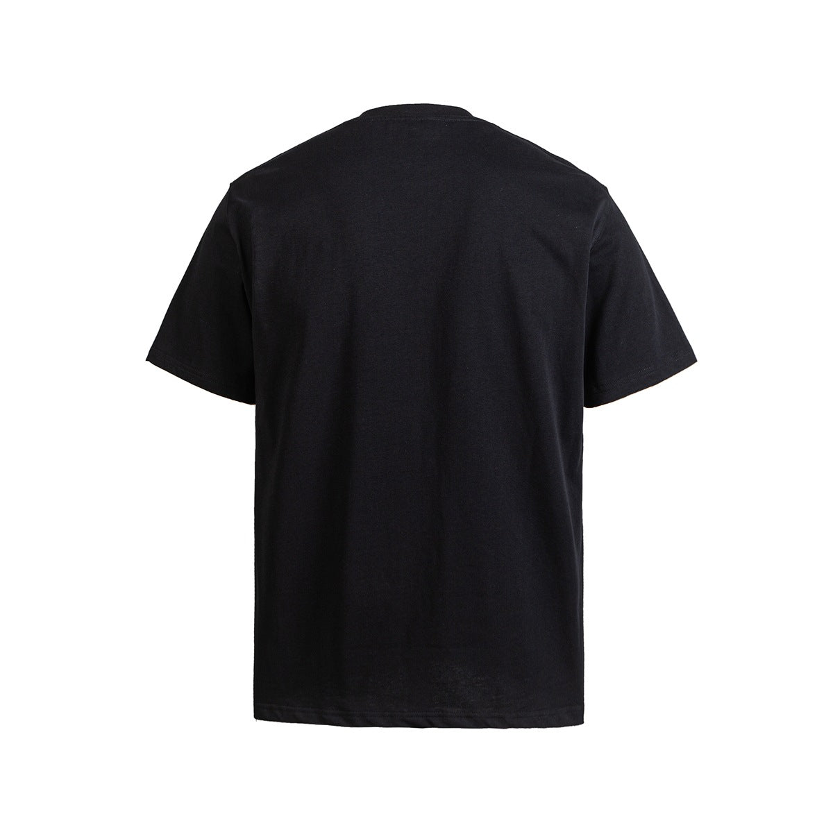 Back view of a plain black short-sleeve crew-neck T-shirt.