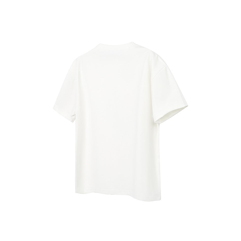 Plain cream short-sleeve crew-neck T-shirt shown from the back.