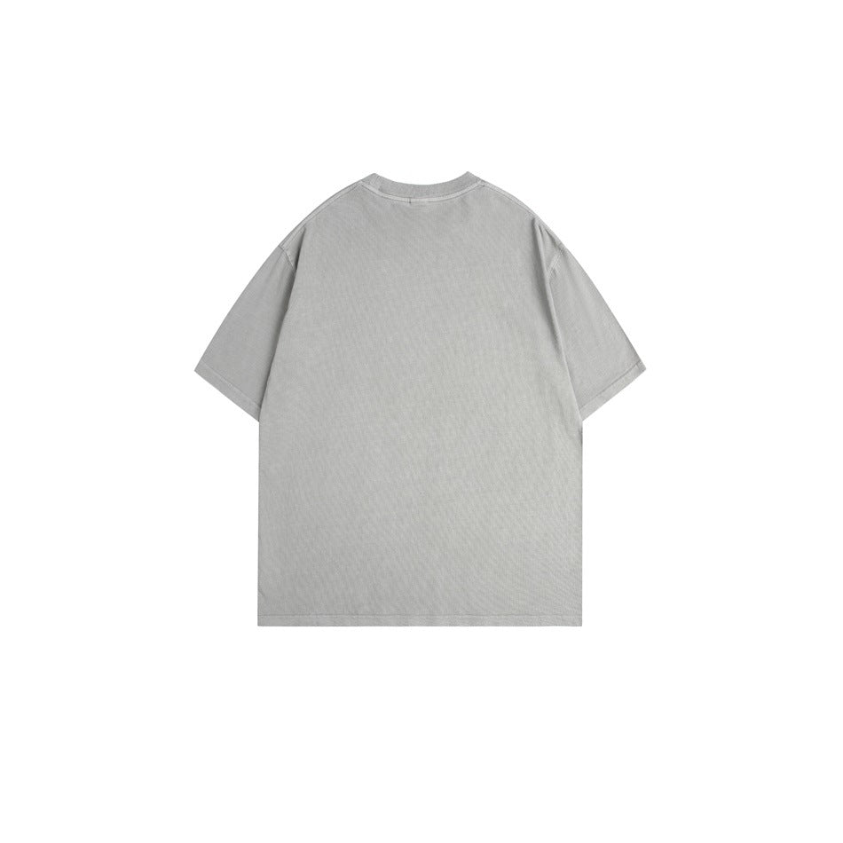 Plain light-gray short-sleeve crew-neck T-shirt shown from the back.