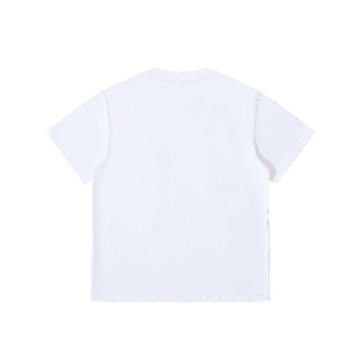 Back view of a plain white short-sleeve crew-neck T-shirt.