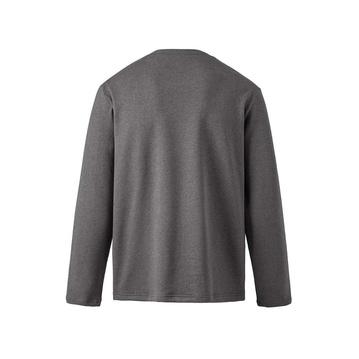 Back view of a plain gray long-sleeve crewneck shirt.