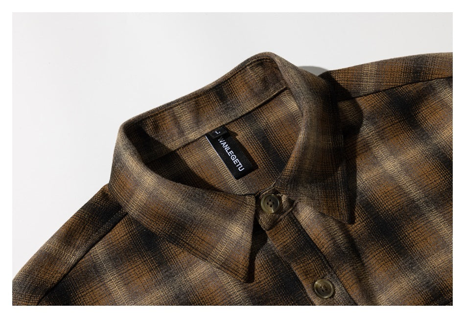 Close-up of the shirt collar, top buttons, and sewn-in neck label.