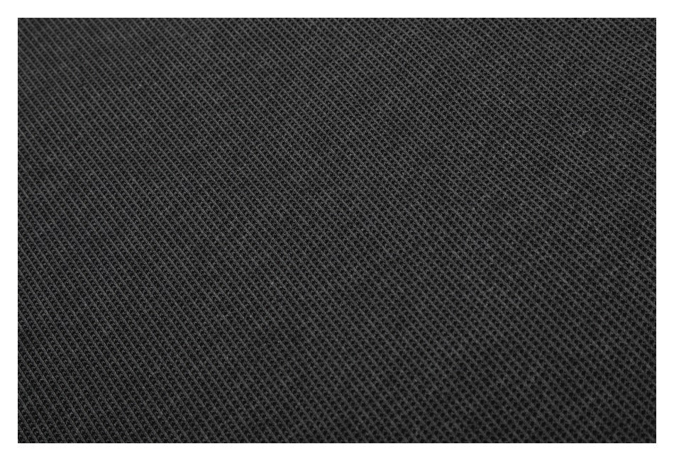 Macro view of dark charcoal fabric showing a repeating raised woven texture.