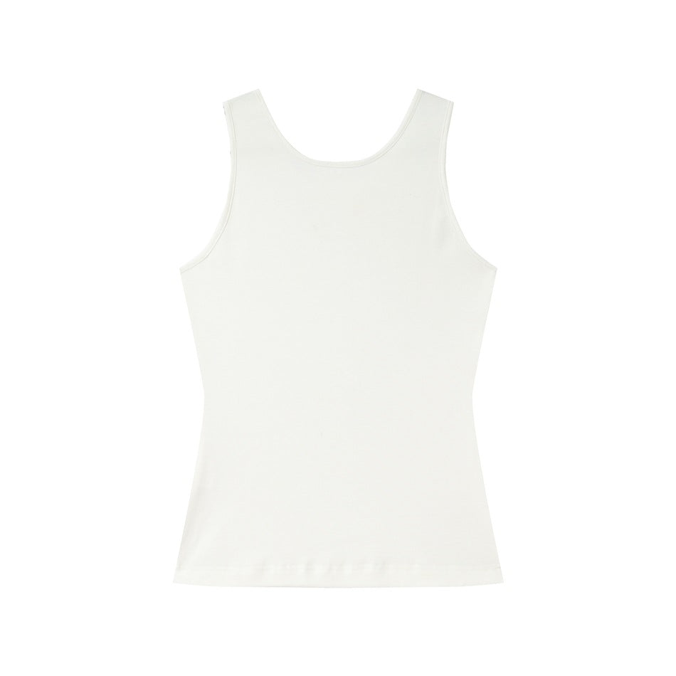 Plain white sleeveless tank top shown from the back on a white background.