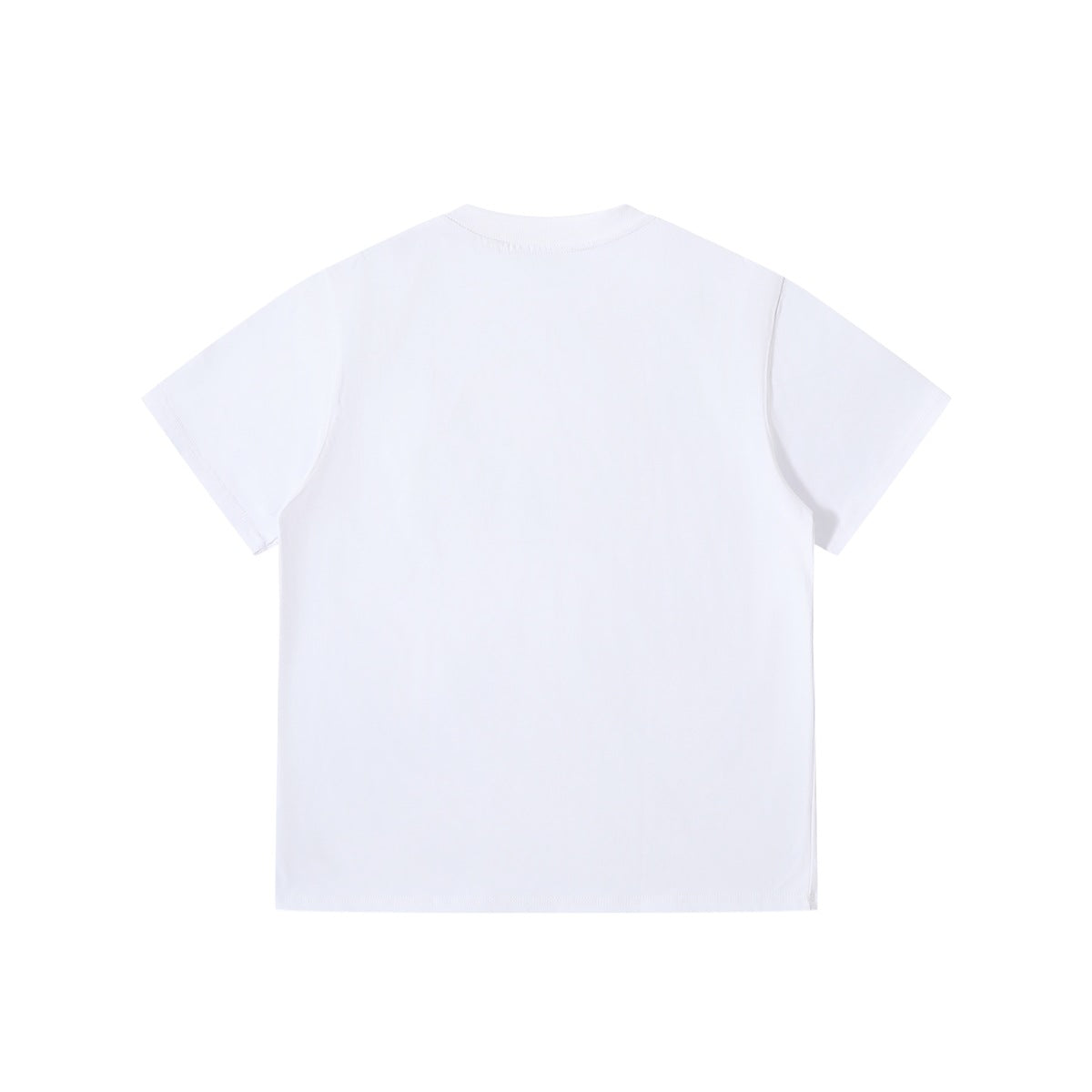 Back view of a plain white short-sleeve crew-neck T-shirt.