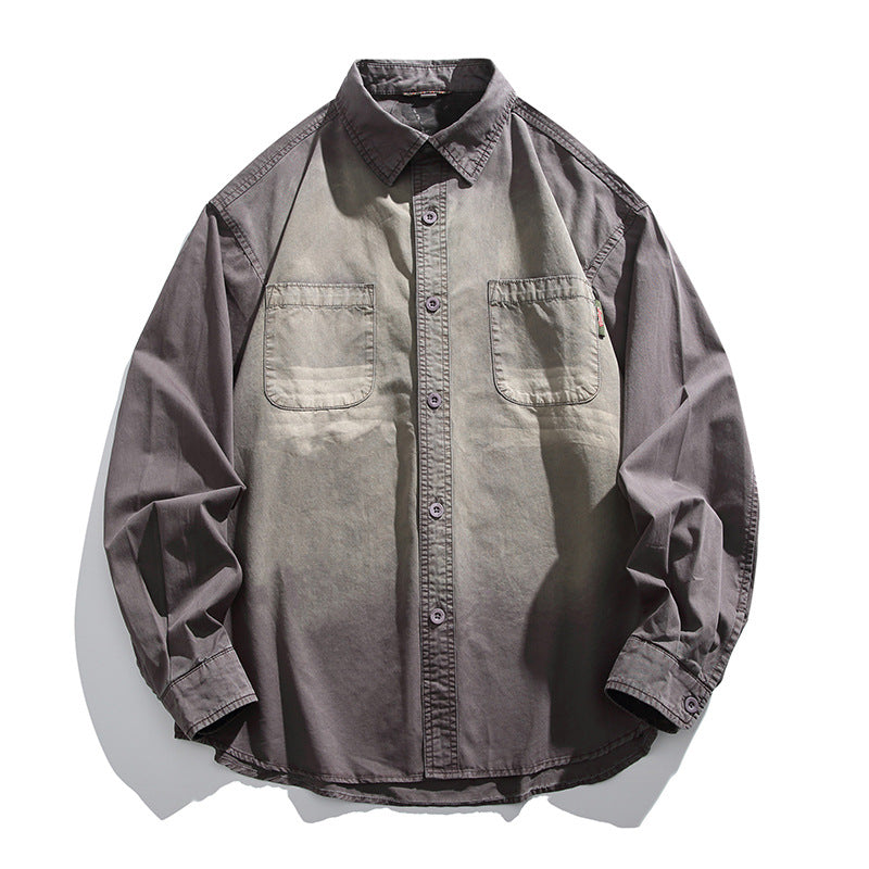 Misty purple long-sleeve button-up shirt with faded gradient body, two chest pockets and buttoned cuffs