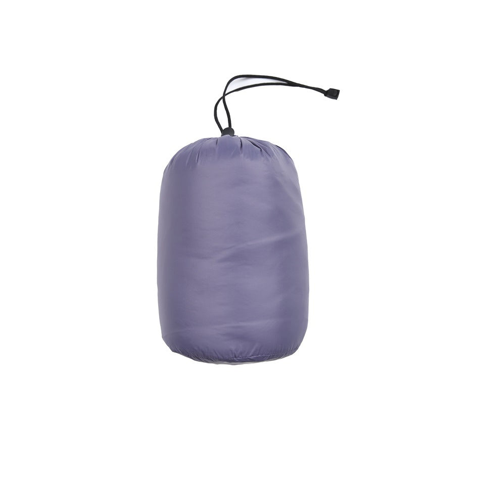 Lavender drawstring storage pouch with a black cord and toggle.