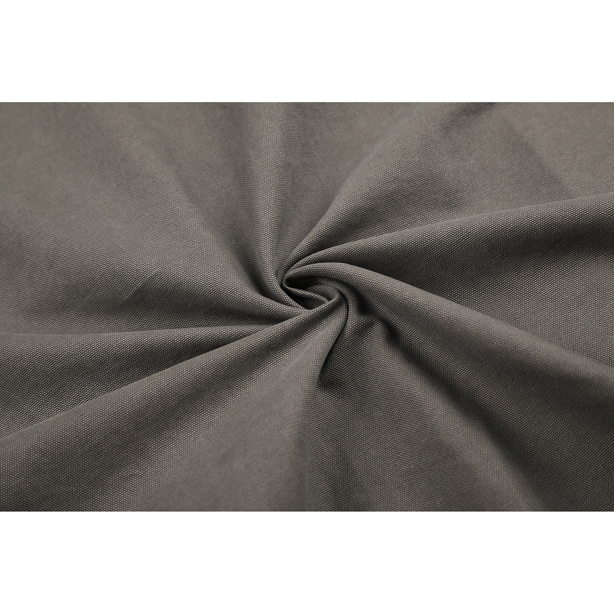 Close-up of gray woven-looking jacket fabric gathered into folds.