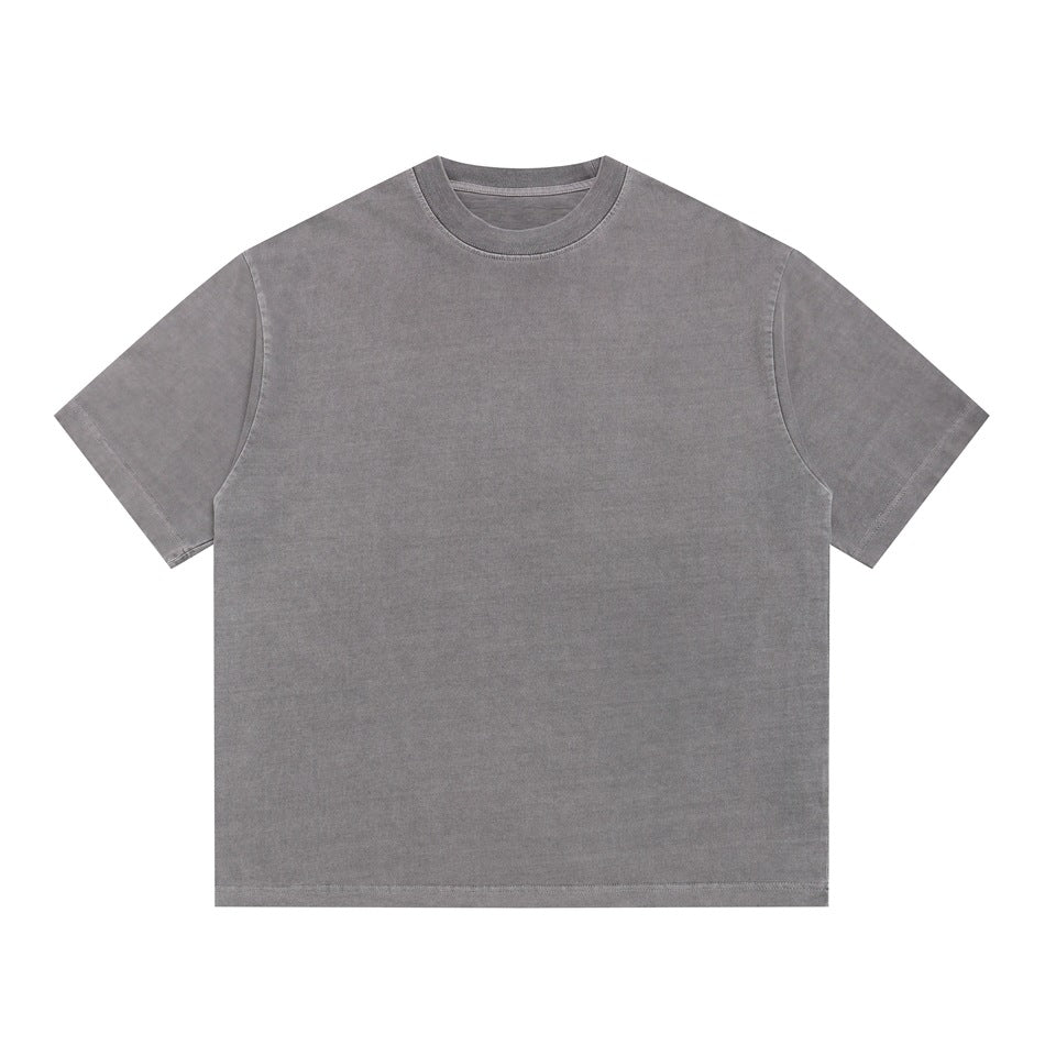 Light gray washed short-sleeve crew-neck T-shirt, flat front view on white background