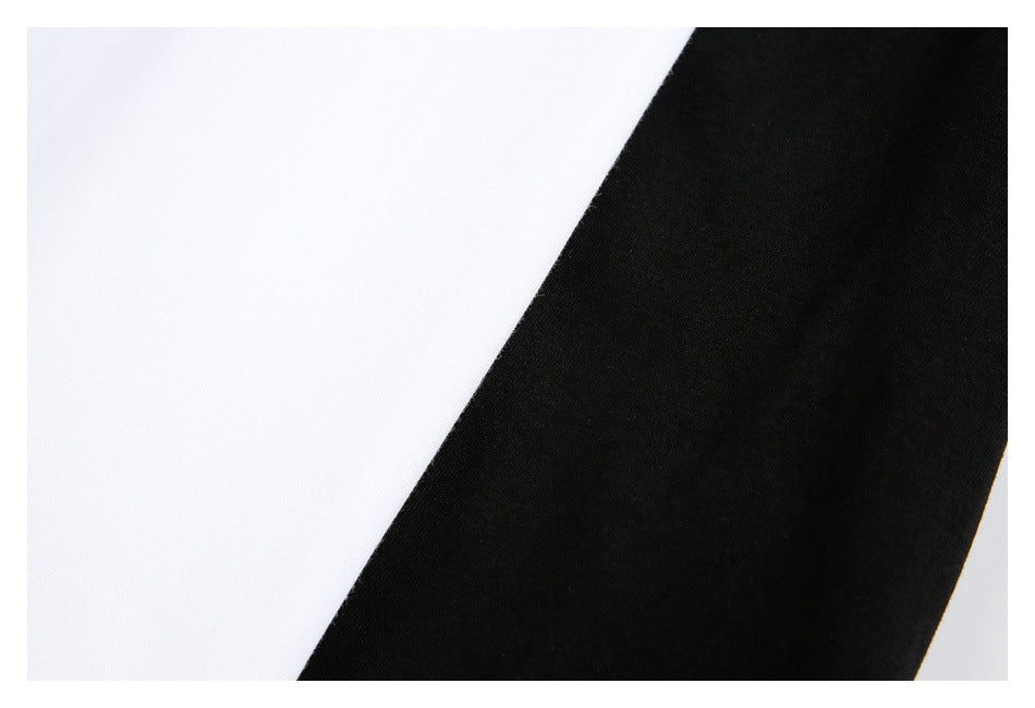 Close-up of white and black T-shirt fabric placed side by side.
