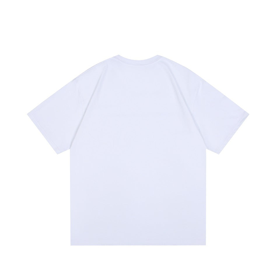 Back view of a plain white short-sleeve crew-neck T-shirt laid flat.