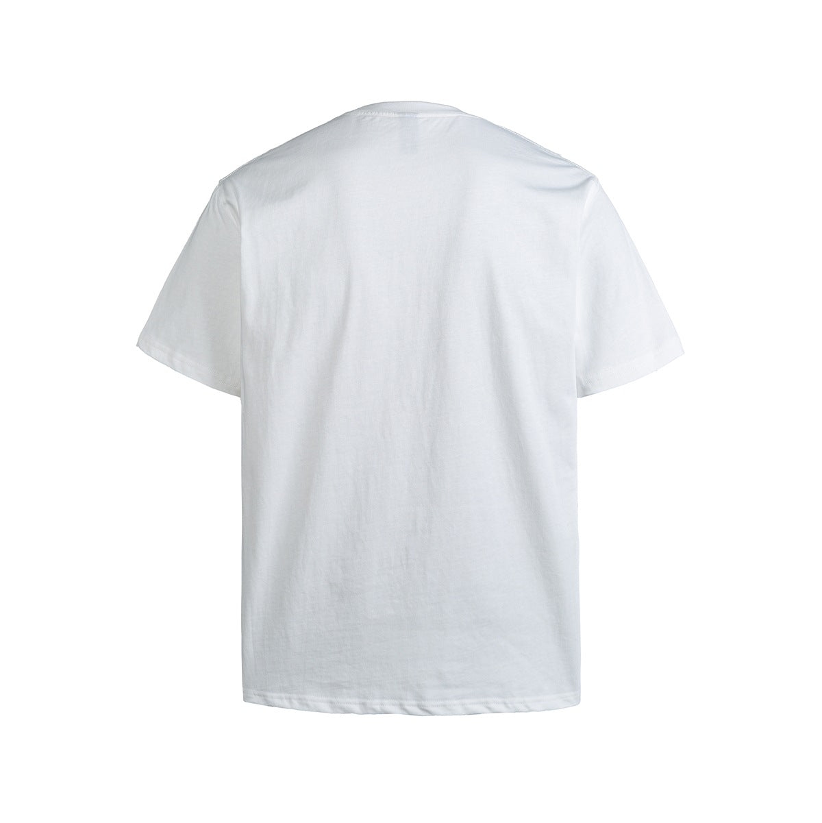 Back view of a plain white short-sleeve crew-neck T-shirt.
