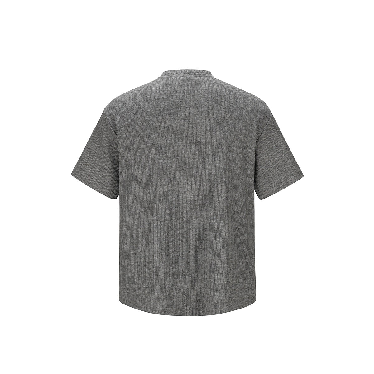 Heather gray ribbed short-sleeve crew-neck T-shirt, plain back view flat lay
