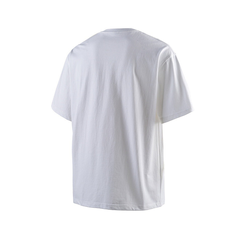 Plain white short-sleeve crew-neck T-shirt shown from the back.