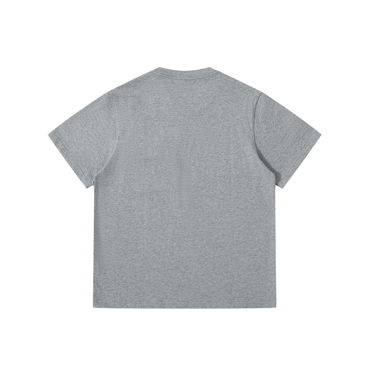 Plain heather gray short-sleeve crew-neck T-shirt shown from the back.