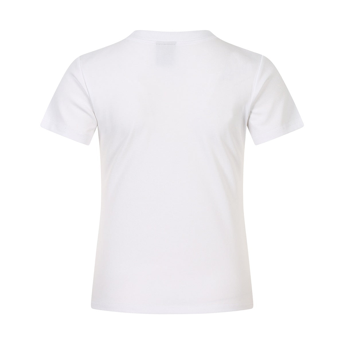 Plain white short-sleeve crew-neck T-shirt shown from the back.