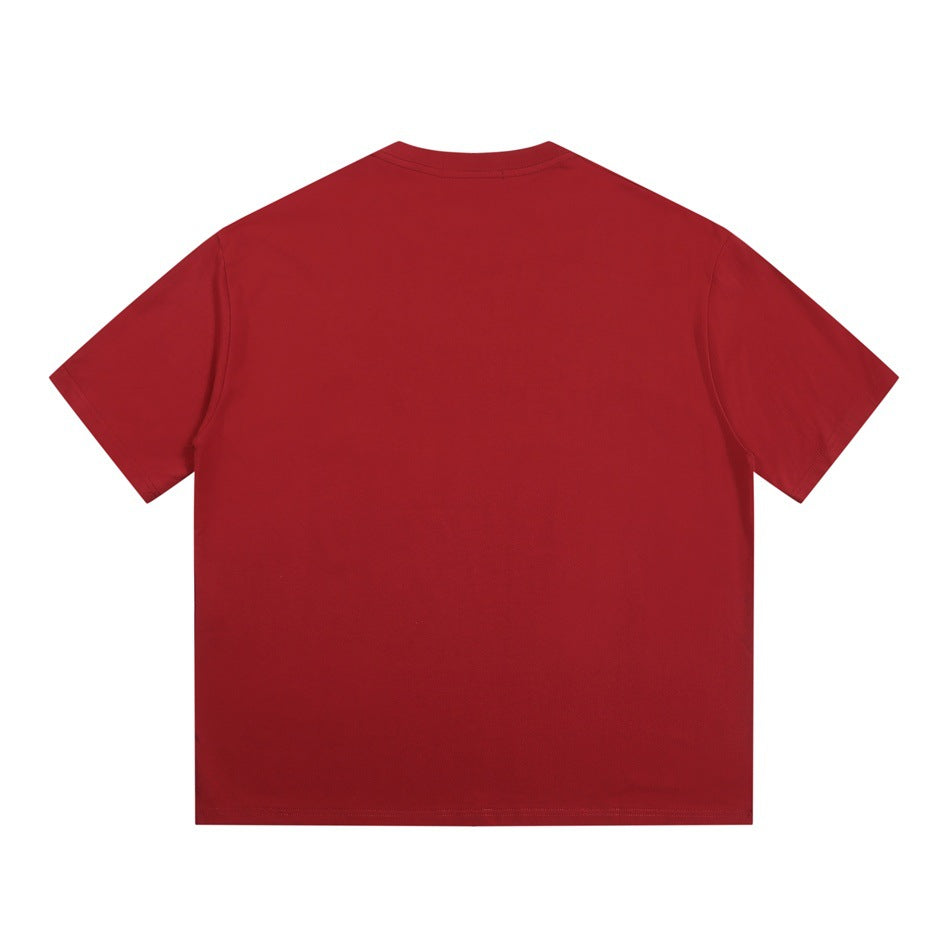 Back view of a plain red short-sleeve crew-neck T-shirt.