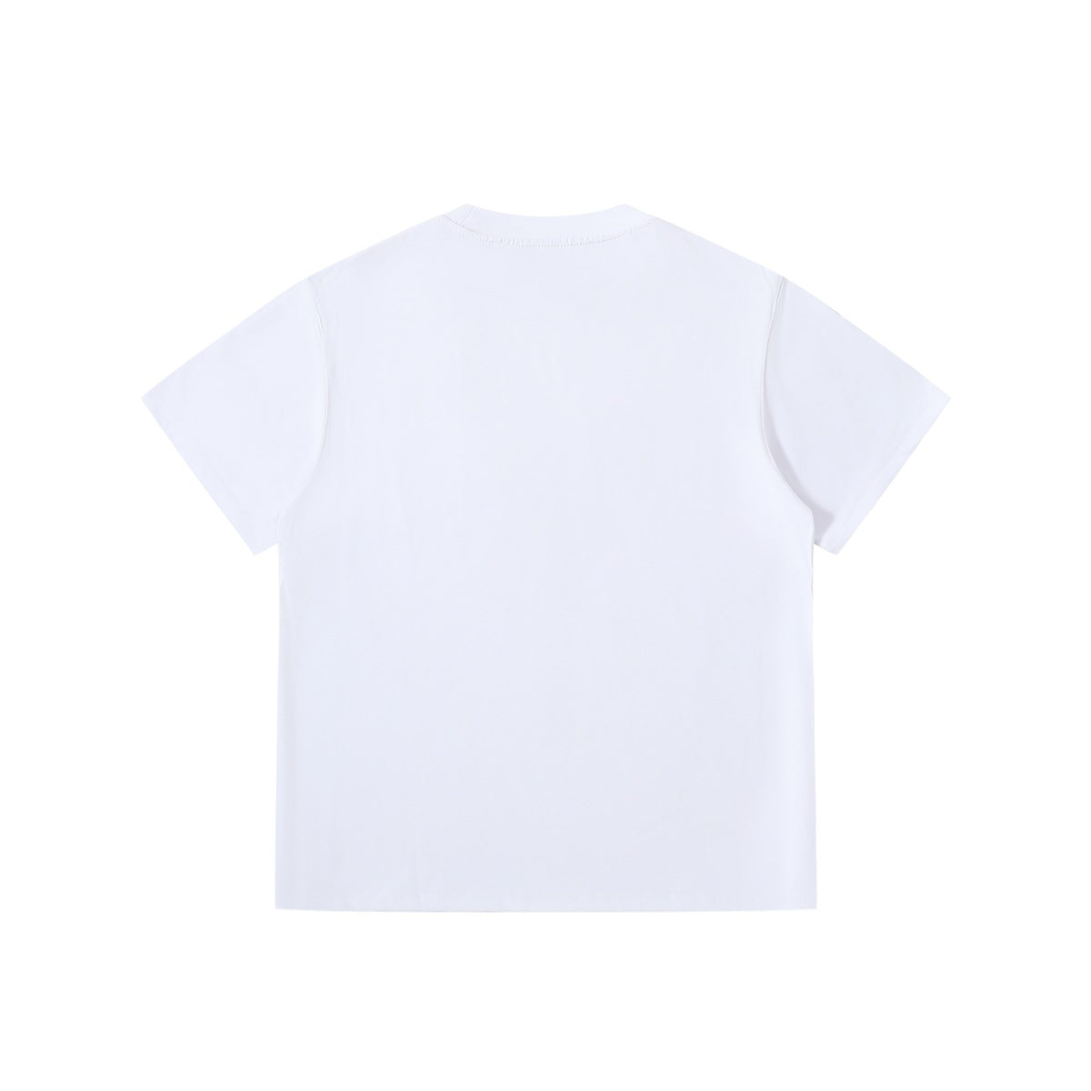 Plain white short-sleeve crew-neck T-shirt shown from the back.