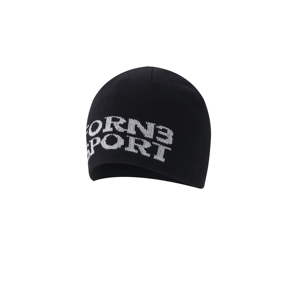 Black knit beanie with white “FORNE SPORT” lettering, shown from the front.