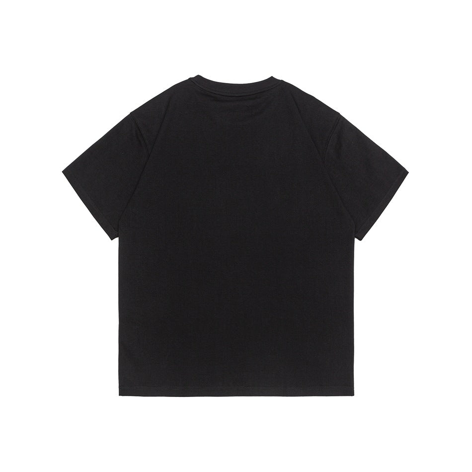 Back view of a plain black short-sleeve crew-neck T-shirt.