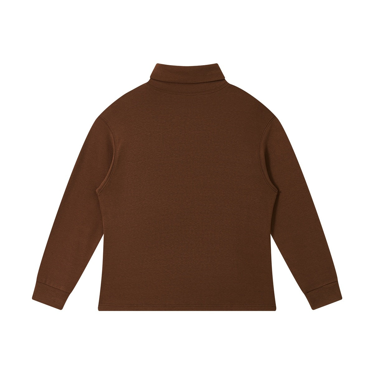 Brown long-sleeve top with a folded turtleneck collar, shown flat from the back.