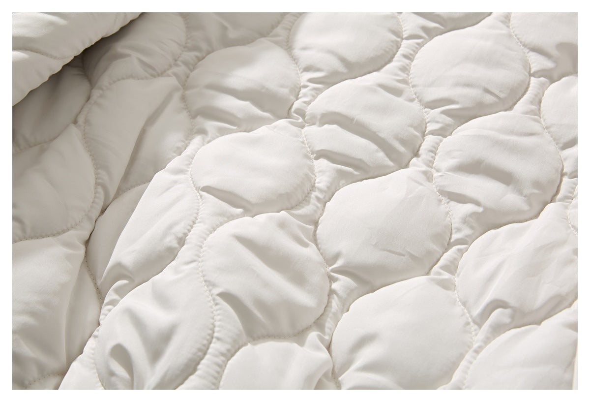 Close-up of the jacket's white lining with rounded quilted stitching.