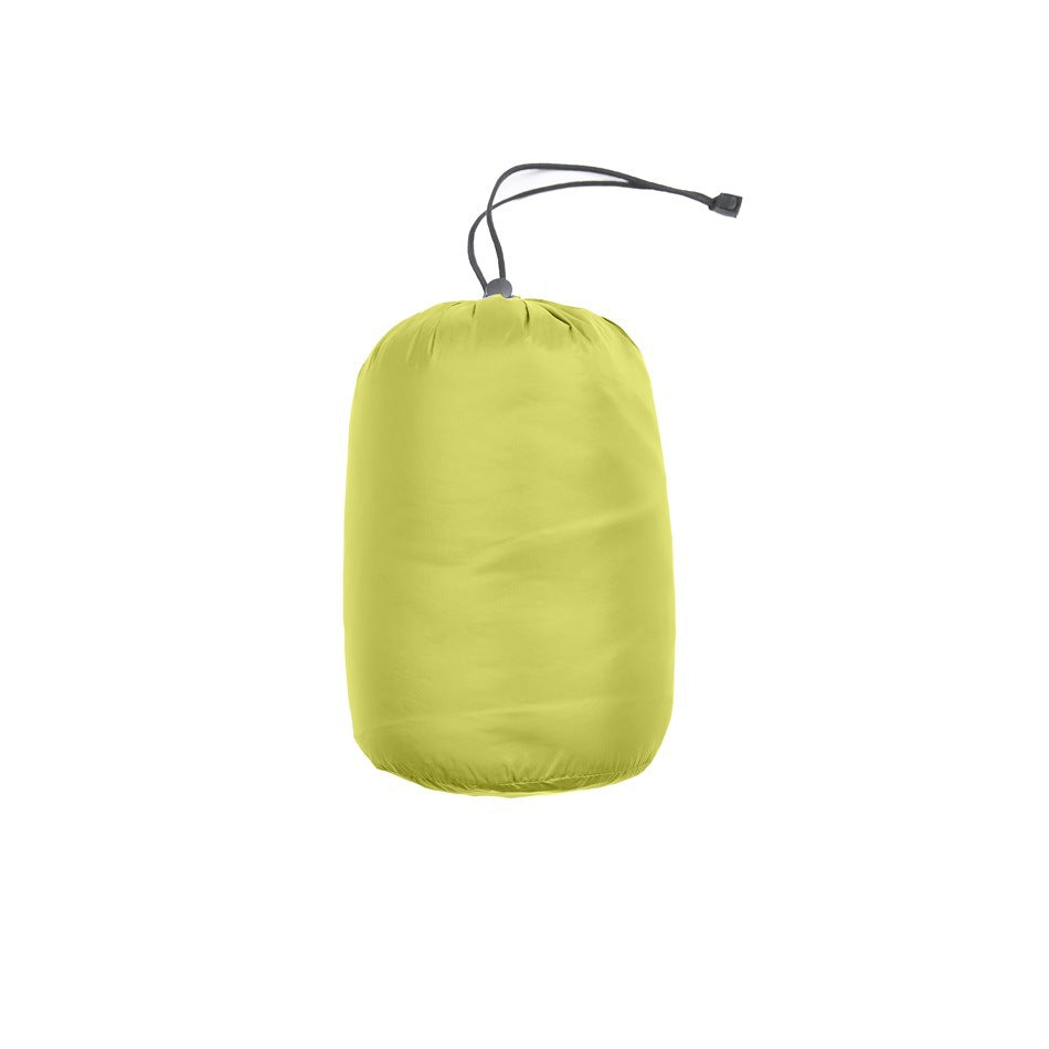 Lime-yellow drawstring storage sack with a black cord and toggle, isolated on a white background.