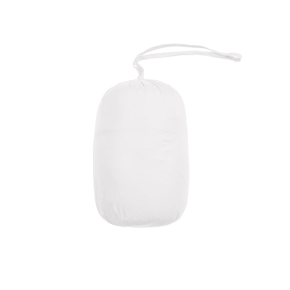 White drawstring pouch with a long looped cord, shown against a plain white background.