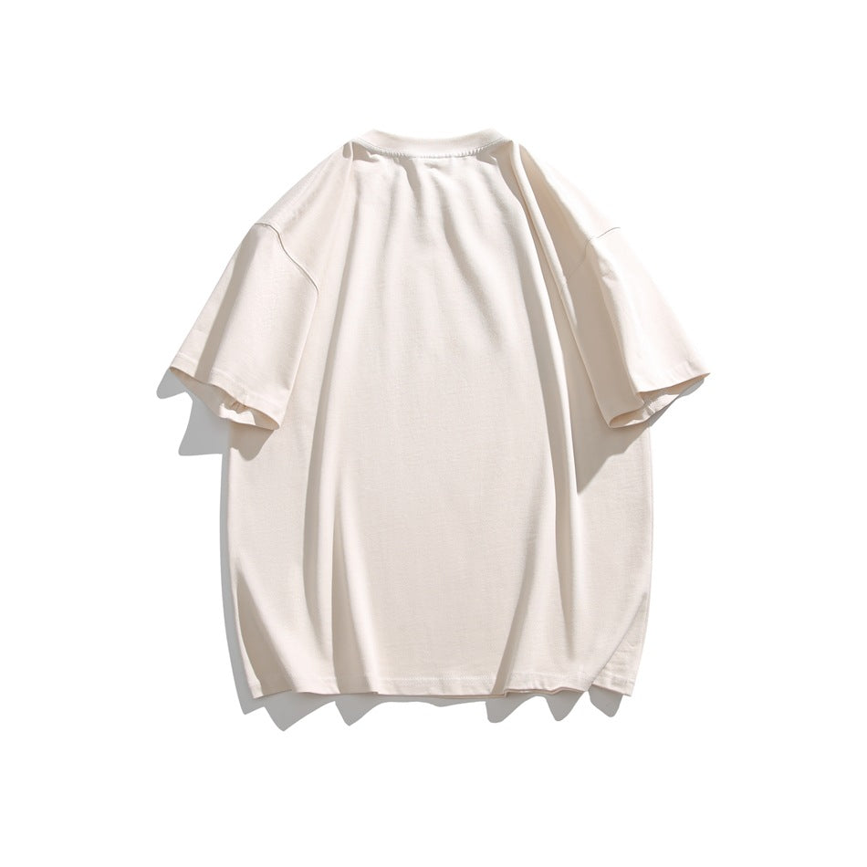 Back view of a plain ivory oversized T-shirt with short sleeves, displayed flat on a white background.