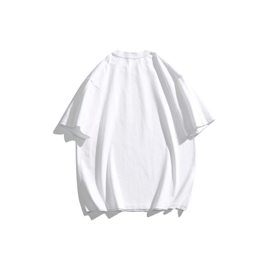 Back view of a plain oversized white T-shirt with short sleeves, displayed against a white background.