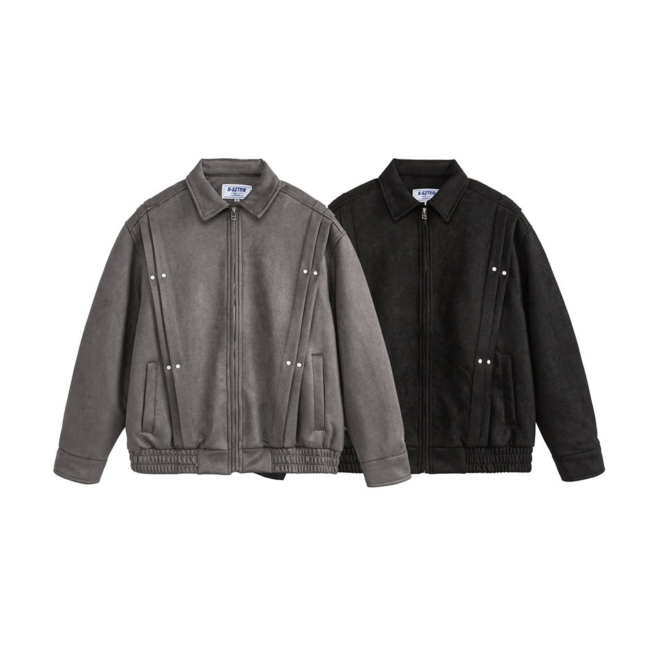 Gray and black zip-front jackets shown side by side from the front.