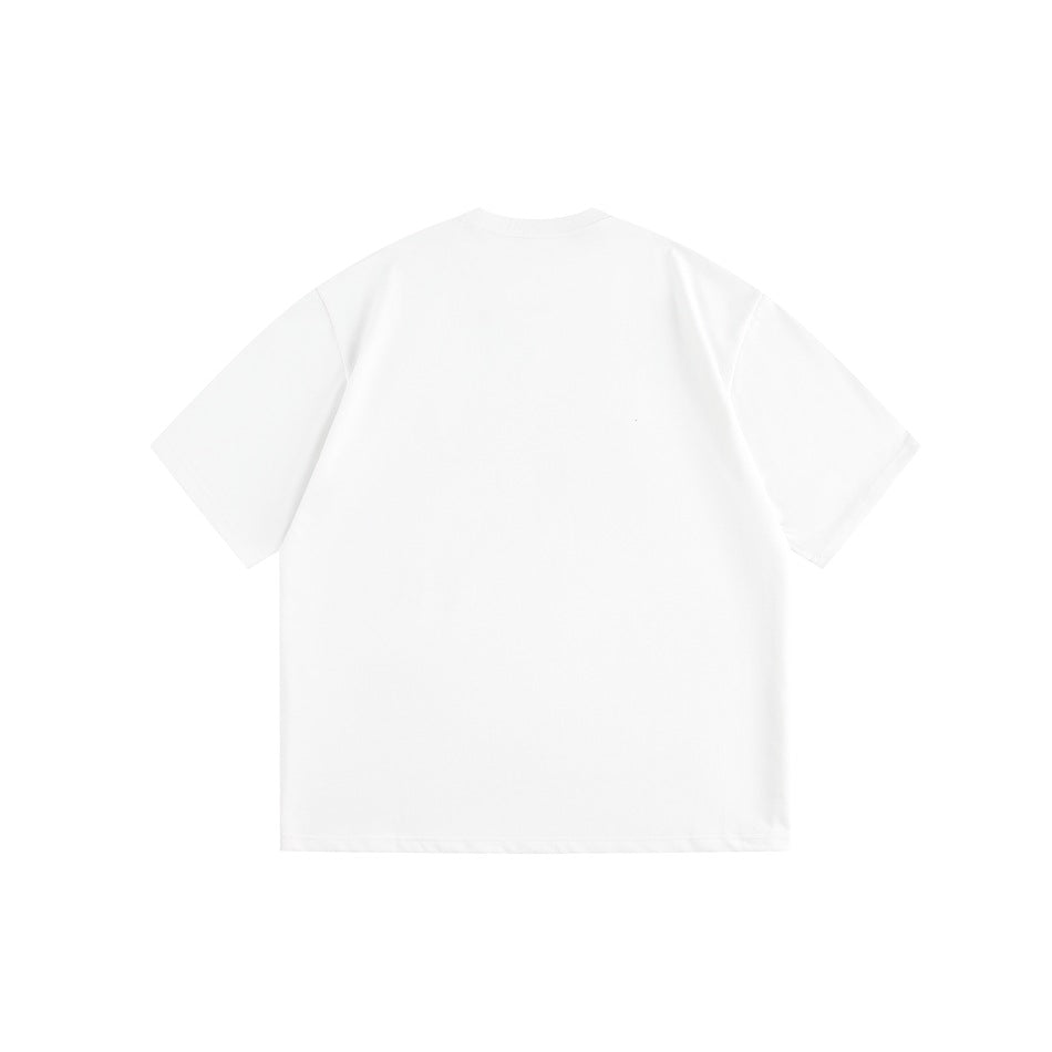 Plain white short-sleeve T-shirt shown from the back against a white background.