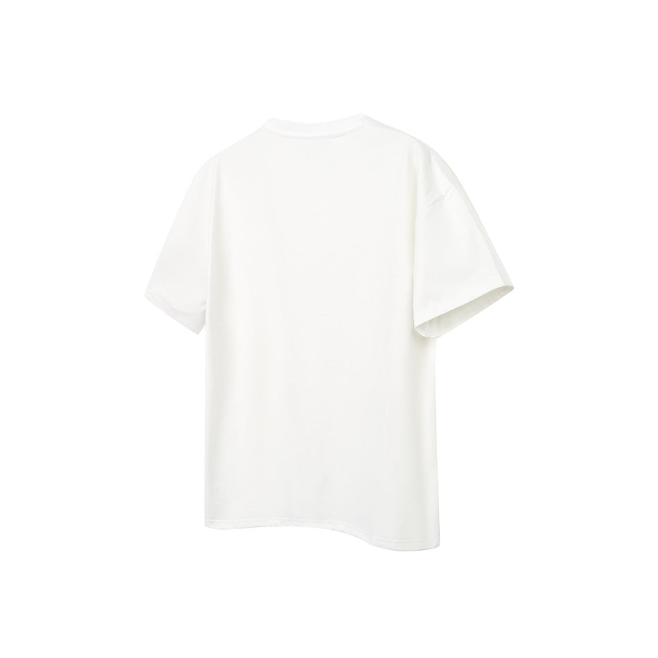 Plain white short-sleeve crew-neck T-shirt shown from the back against a white background.