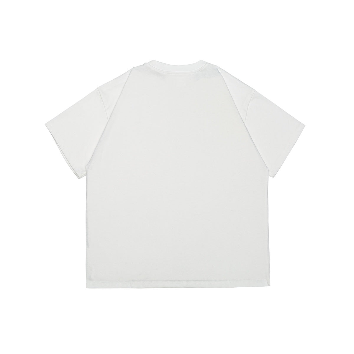Back view of a plain white short-sleeve crew-neck T-shirt.