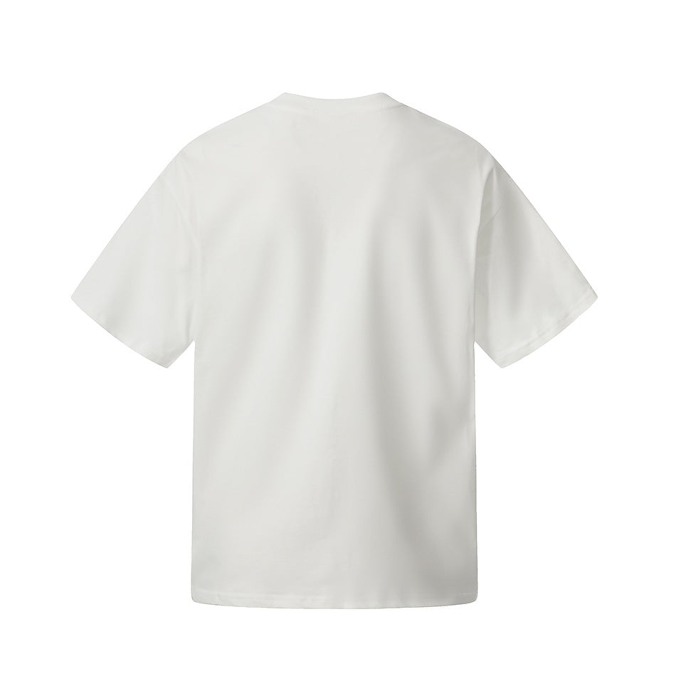 Back view of a plain white short-sleeve crew-neck T-shirt on a white background.