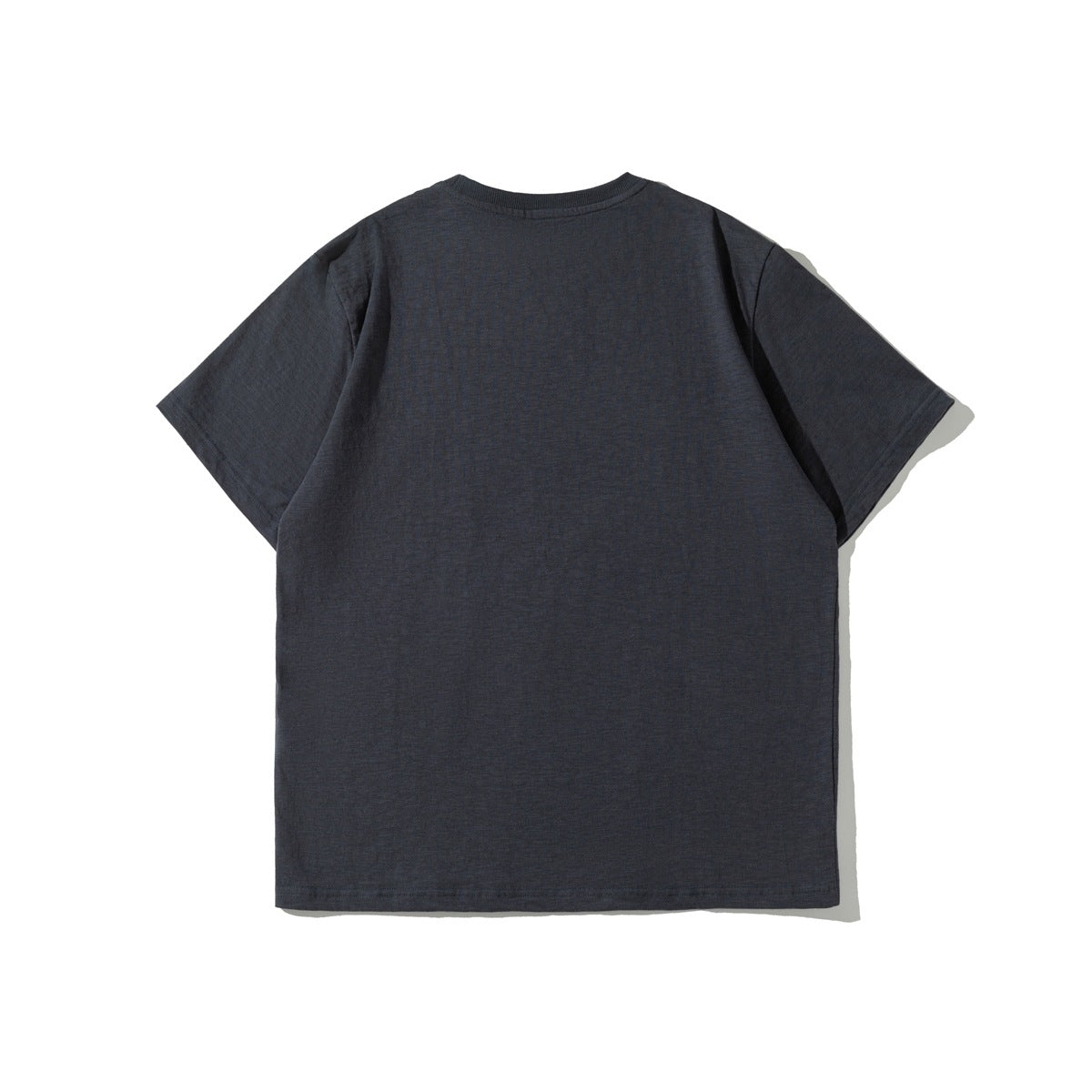 Plain charcoal short-sleeve T-shirt shown from the back against a white background.