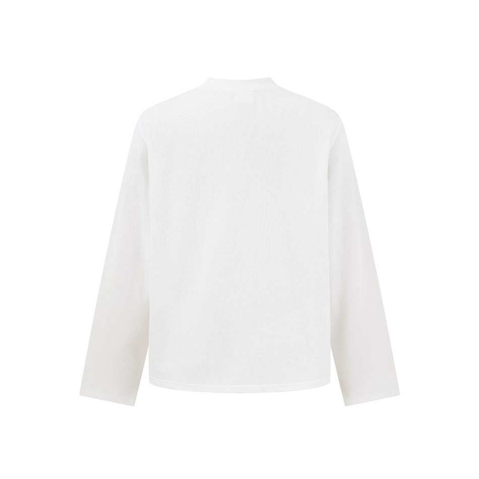 Back view of a plain white long-sleeve shirt.