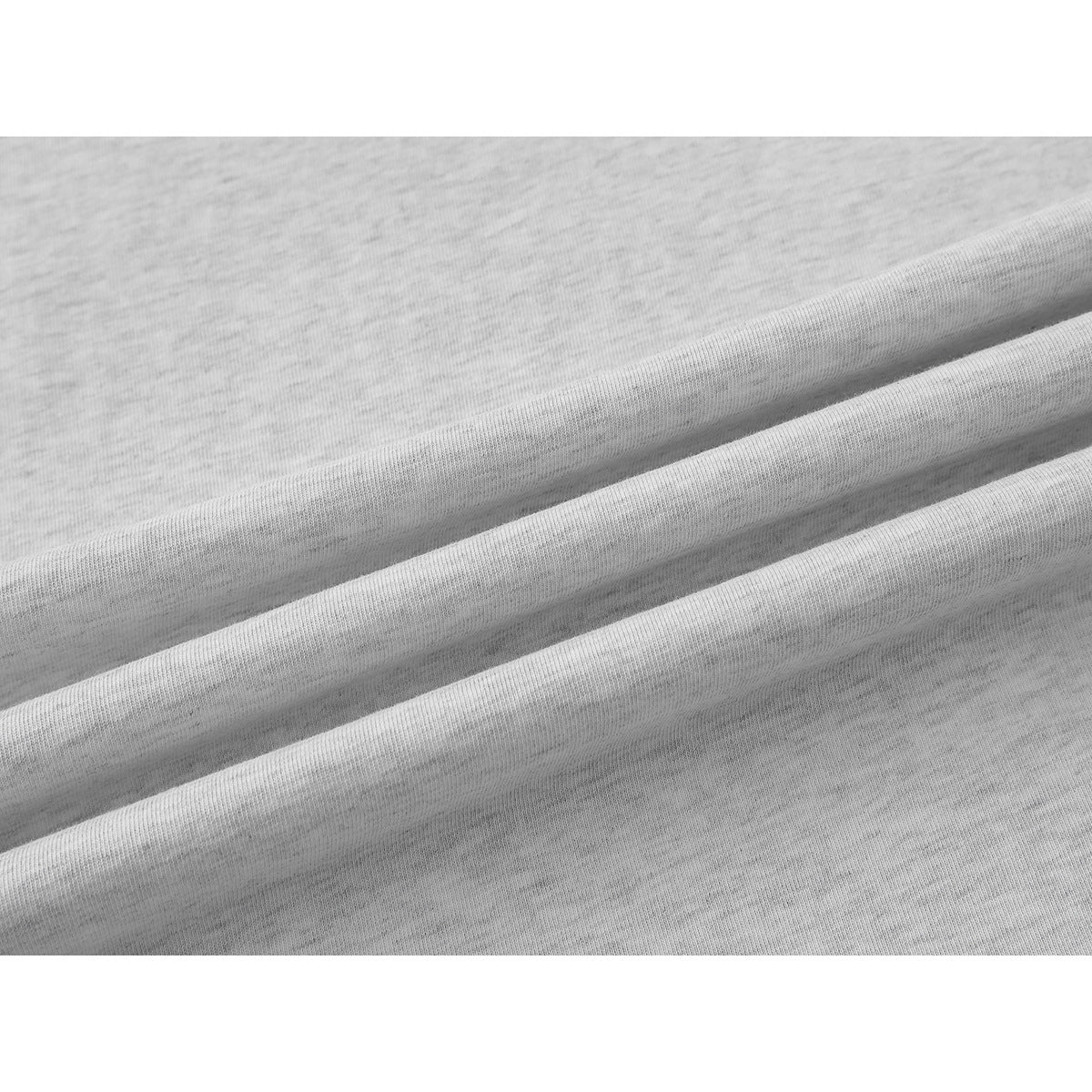 Close-up showing the fine knit texture and folds of light gray fabric.