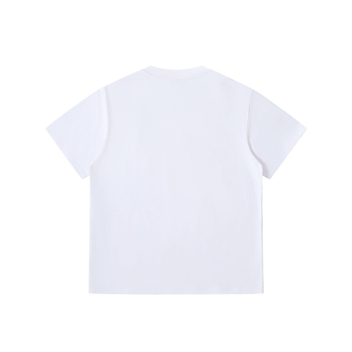 Plain white crew-neck short-sleeve T-shirt shown from the back.